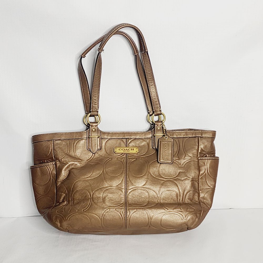 Vintage Coach F20742 Gallery Embossed Signature C Copper Leather Tote Purse